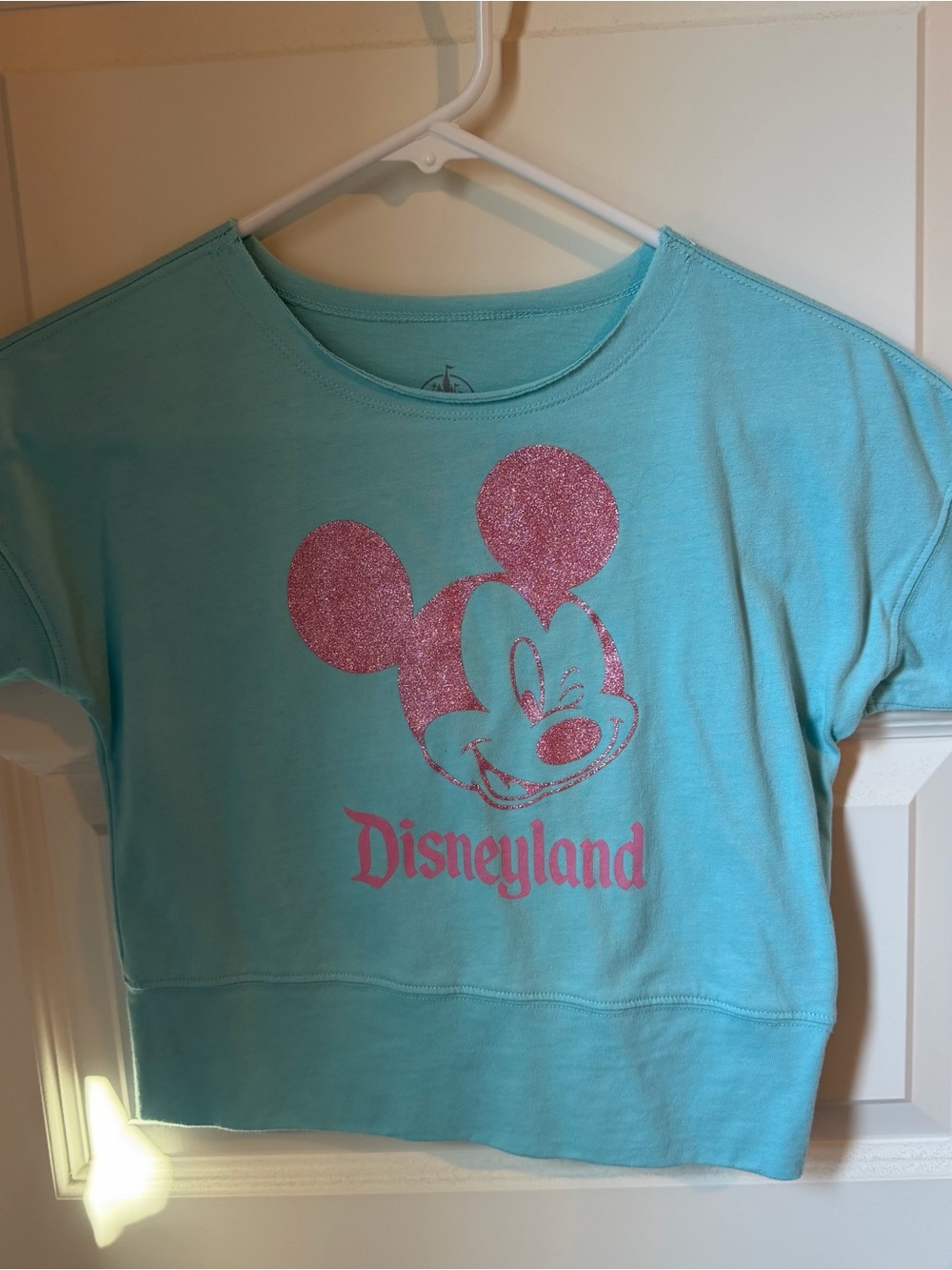 Disney Turquoise Tee with Pink Glitter Mickey Graphic